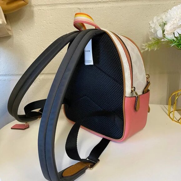 Coach C8257 Mini Court Backpack In Signature Canvas In Chalk/Taffy Multi - Picture 4 of 10